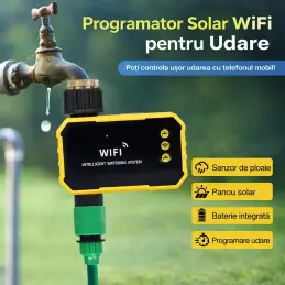 Programator irigatii WiFi solar 1 zona cu senzor ploaie si baterie integrata