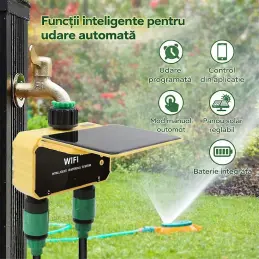 Programator irigatii WiFi solar 2 zone cu senzor ploaie si baterie integrata