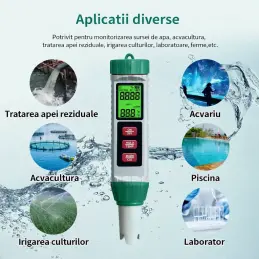 Tester apa 5 in 1 digital pH EC TDS salinitate temperatura | aparat profesional verificare calitate apa